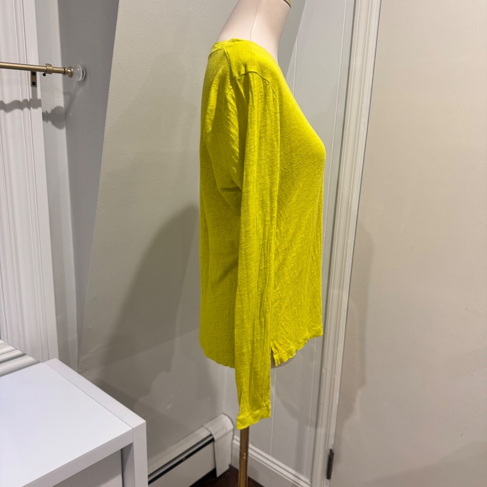 J.Crew Chartreuse Linen Long Sleeve Pocket Tee | Size M - Picture 6 of 10